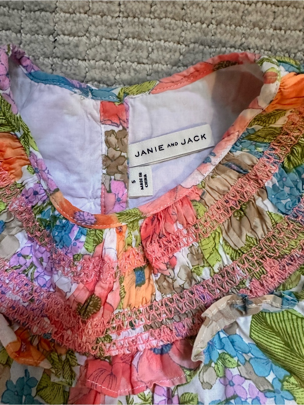Janie and Jack Floral Smocked Coral & Multi Kids Top